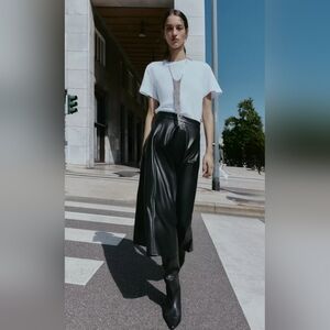 Faux Leather Skirt Combi Midi Dress
